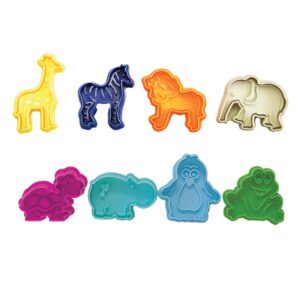 R&M International 0434 Party Animals Pastry, Cookie, and Fondant Stamper, Standard 2" (8-Piece Set), Assorted Colors