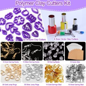 BABORUI 200Pcs Polymer Clay Cutters, Set of 22 Clay Cutters, 8Pcs Circle Clay Earring Cutters with 170Pcs Clay Earring Making Kit, Polymer Clay Tools for Polymer Clay Jewelry Making
