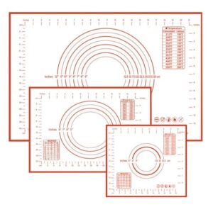 pastry and dough mats - 3 pack, non stick silicone kitchen mat for rolling dough, and fondant, with size guiding circles, dishwasher safe