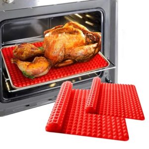 silicone baking mat sheets for oven mats cooking pan16"x11" and 6.7"x6.7" 2 pack non-stickfor oven grilling bbq (2 pack-red large+small)