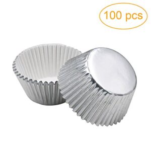 ROSENICE Cupcake Liners Aluminum Foil Cups Cake Muffin Molds for Baking (Silver) - 100 Pieces