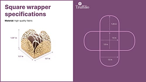 Truffilio Handmade Fabric Truffle Cups | Truffle Liners | Truffle Wrappers | Fominhas | candy cups for chocolate | Forminhas de Brigadeiro | candy liners - Pack of 30 (Fabric, Square Gold)