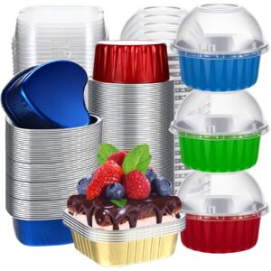 100 pack 3 shapes baking cups with lids aluminum foil baking cups cupcake liners mini muffin liners with lids cheesecakes liners cups for christmas muffin birthday baby shower wedding party (colorful)