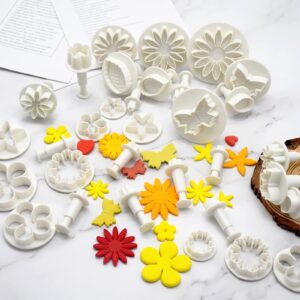 korixine cookie cutters 36 piece fondant cake cookie plunger flower daisy blossom leaf butterfly heart shape decorating mold diy gum paste cookie stamps set mini clay plunger