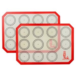 non stick silicone baking mat quarter sheet macaron - 8.2"x11.6",set of 2 toaster oven liners for pizza/cookie and bread making, red,by folksy super kitchen (red)