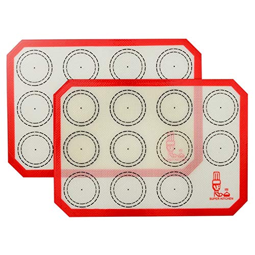 Non Stick Silicone Baking Mat Quarter Sheet Macaron - 8.2"x11.6",Set of 2 Toaster Oven Liners For Pizza/Cookie and Bread Making, Red,By Folksy Super Kitchen (Red)