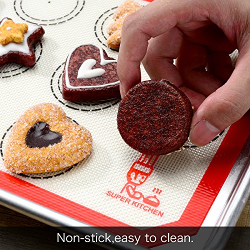 Non Stick Silicone Baking Mat Quarter Sheet Macaron - 8.2"x11.6",Set of 2 Toaster Oven Liners For Pizza/Cookie and Bread Making, Red,By Folksy Super Kitchen (Red)