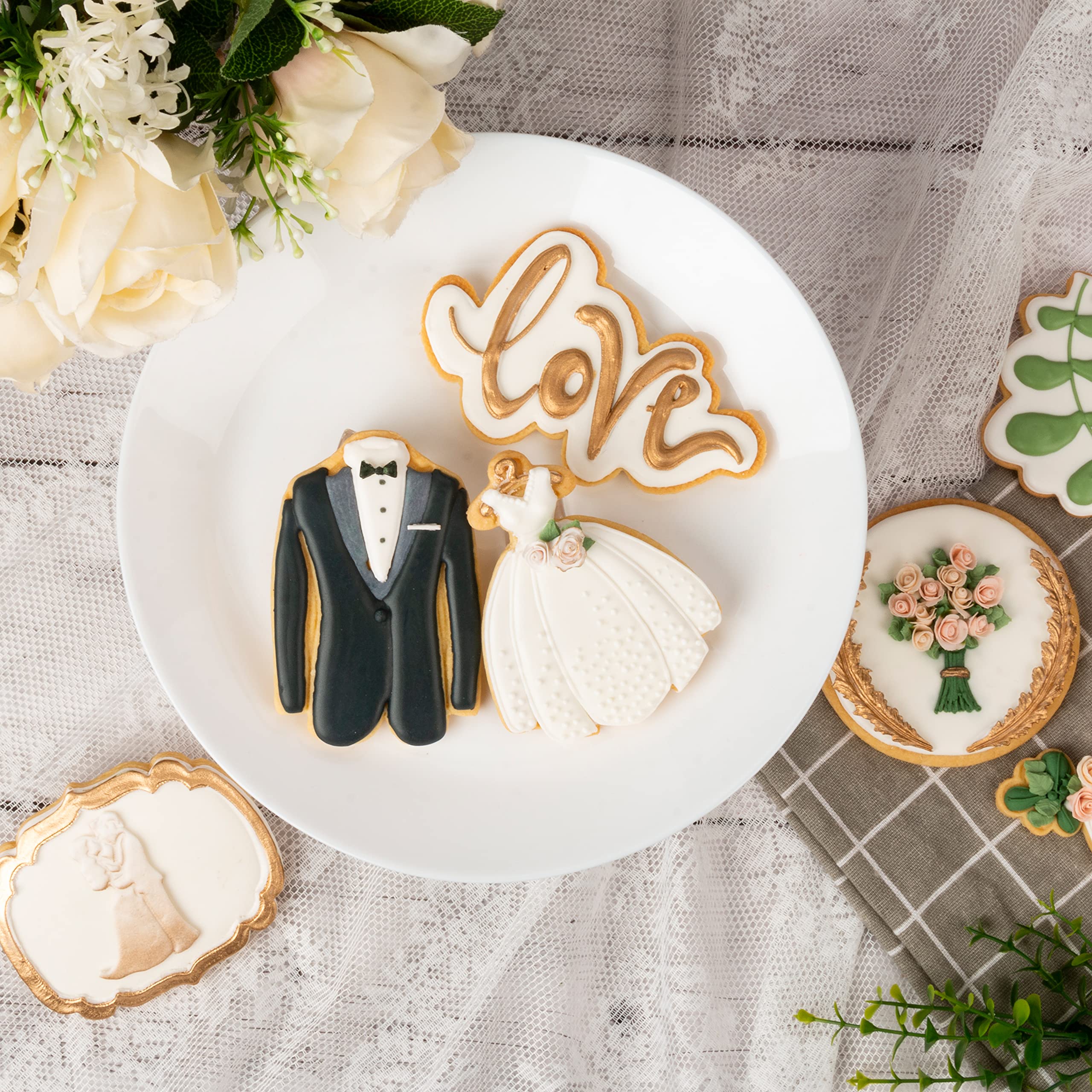 Flycalf Love Cookie Cutters with Plunger Stamps Handle Baking Dough Tools Wedding Cake Shapes PLA Accessories Cutter Molds for Birdesmaid Decorative Party 3.5" Kitchen Supplies