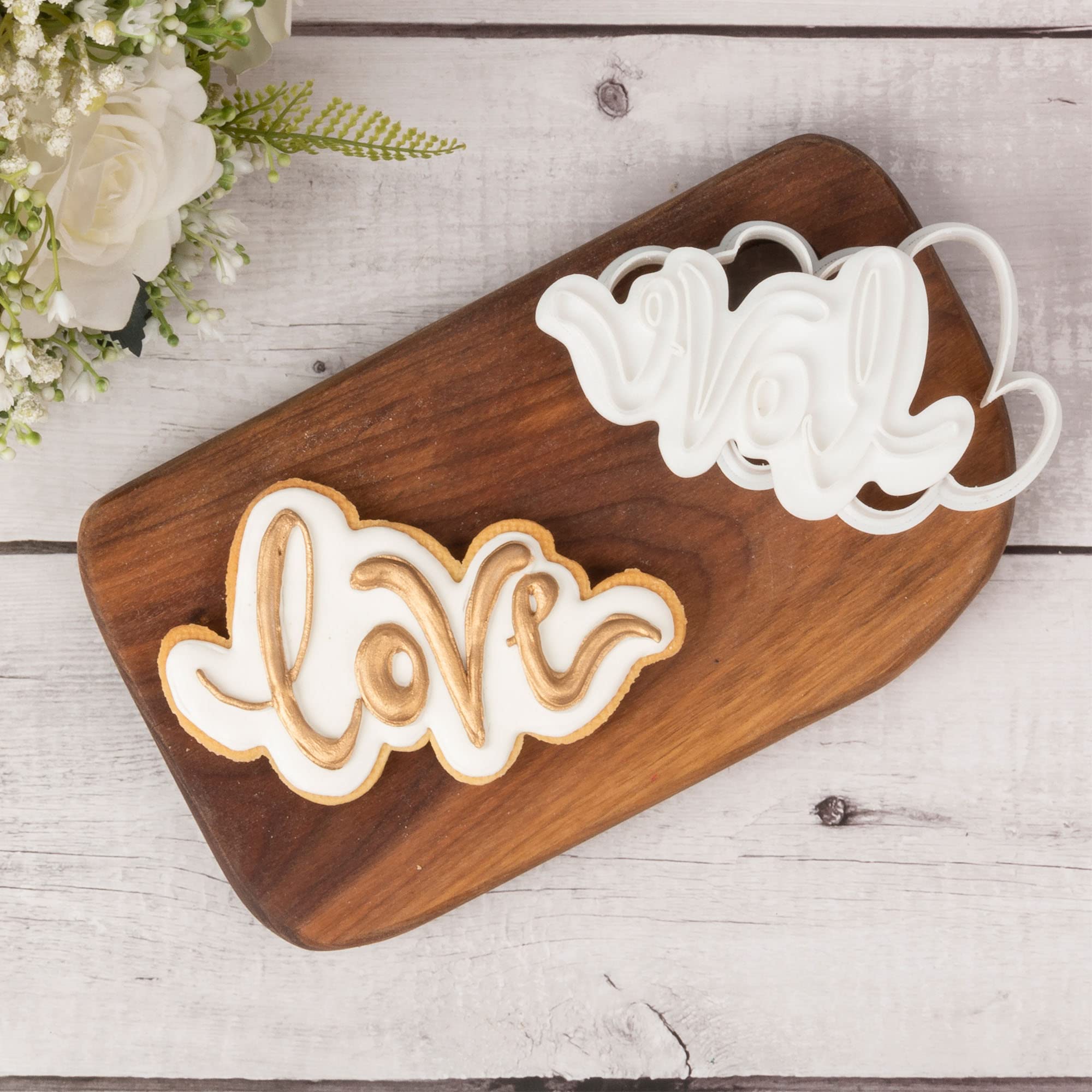 Flycalf Love Cookie Cutters with Plunger Stamps Handle Baking Dough Tools Wedding Cake Shapes PLA Accessories Cutter Molds for Birdesmaid Decorative Party 3.5" Kitchen Supplies