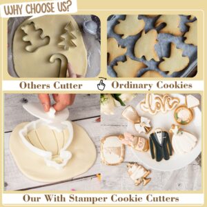 Flycalf Love Cookie Cutters with Plunger Stamps Handle Baking Dough Tools Wedding Cake Shapes PLA Accessories Cutter Molds for Birdesmaid Decorative Party 3.5" Kitchen Supplies