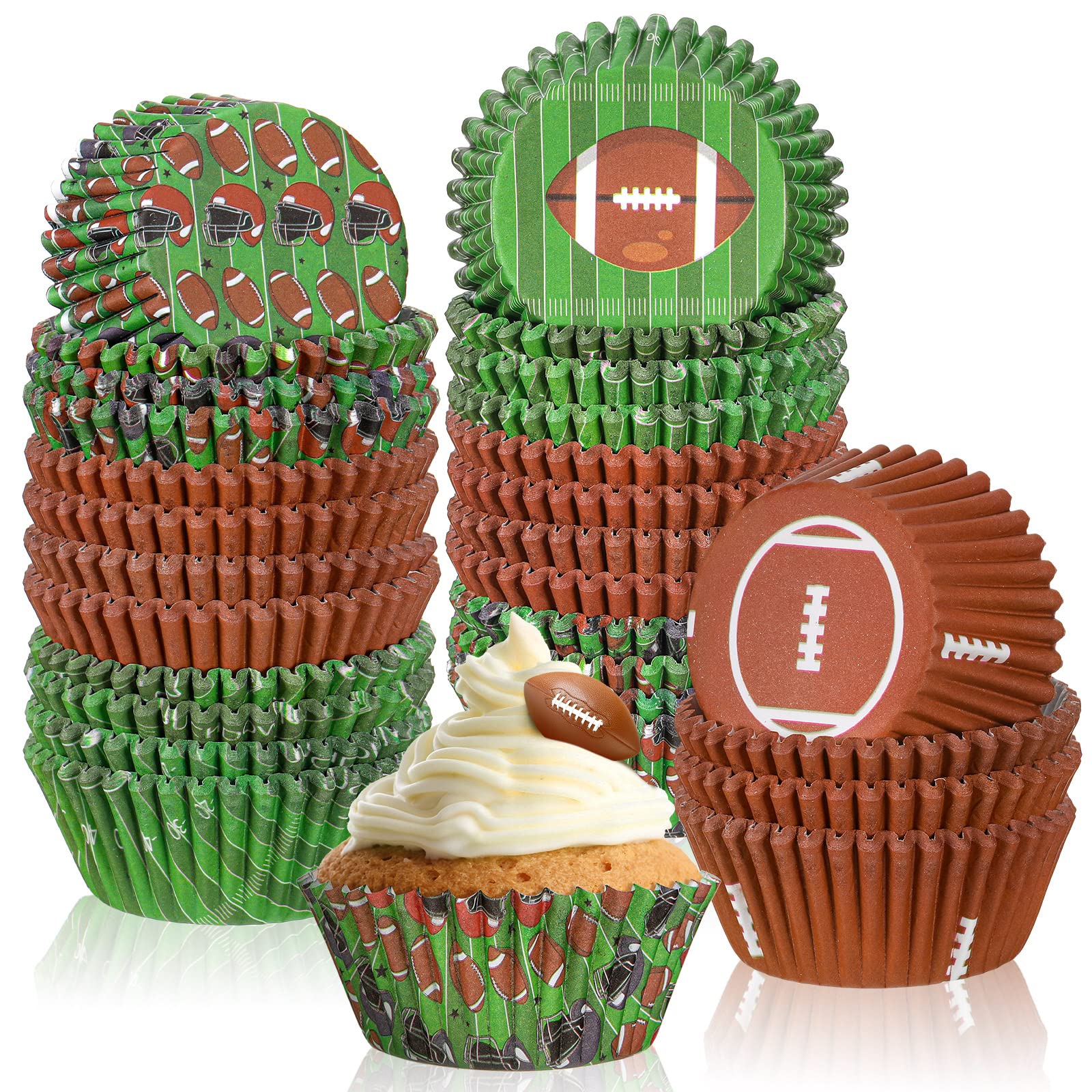 300 Counts Football Cupcake Liners Football Cupcake Wrappers Football Cupcake Decorations Football Baking Cups Sports Theme Muffin Case Trays for Wedding Holiday Party Birthday Decorations