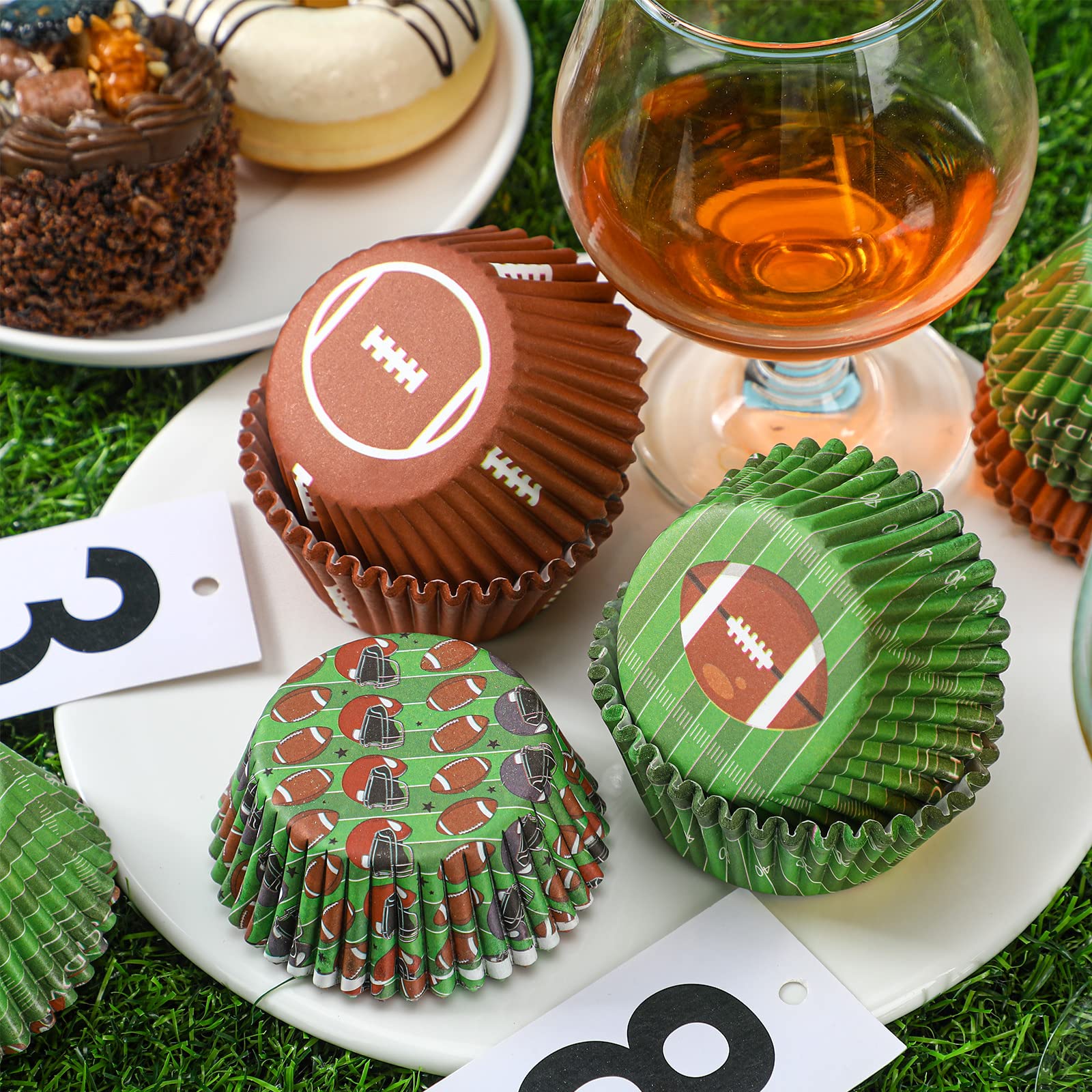 300 Counts Football Cupcake Liners Football Cupcake Wrappers Football Cupcake Decorations Football Baking Cups Sports Theme Muffin Case Trays for Wedding Holiday Party Birthday Decorations