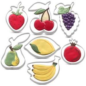 liliao fruit cookie cutter set - 7 piece - strawberry, pear, lemon, grape, pomegranate, cherry and banana biscuit fondant cutters - stainless steel