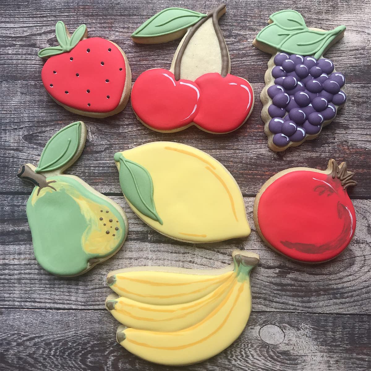 LILIAO Fruit Cookie Cutter Set - 7 Piece - Strawberry, Pear, Lemon, Grape, Pomegranate, Cherry and Banana Biscuit Fondant Cutters - Stainless Steel