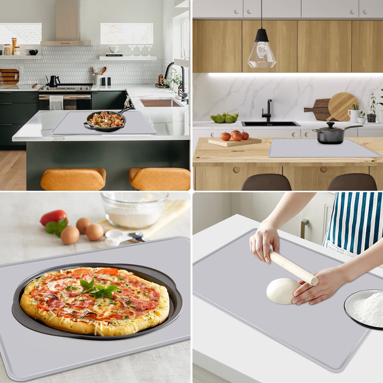 Gartful Silicone Mat for Kitchen Counter, 28" x 20" x 0.06" Thick Placemat - 0.2" Raised Edge, Extra Large Silicone Sheet with Lip, Counter Table Protector, Heat-Resistant Pad, Nonstick, Light Gray