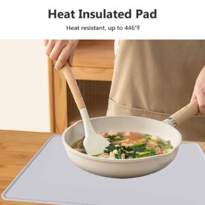 Gartful Silicone Mat for Kitchen Counter, 28" x 20" x 0.06" Thick Placemat - 0.2" Raised Edge, Extra Large Silicone Sheet with Lip, Counter Table Protector, Heat-Resistant Pad, Nonstick, Light Gray