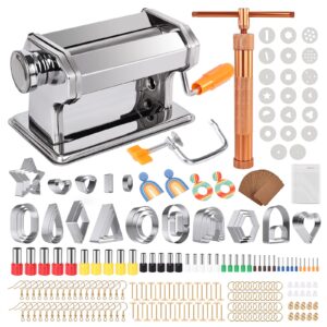 yofuly polymer clay press machine, polymer clay cutters set for jewelry making, with polymer clay roller machine, polymer clay extruder, 40 circle shape cutters and 120 earrings accessories