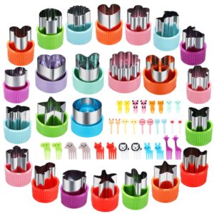 vegetable cutter shapes set, 24pcs, mini cookie cutters set fruit cookie pastry stamps mold with 30pcs food picks and forks -for kids baking and food supplement accessories