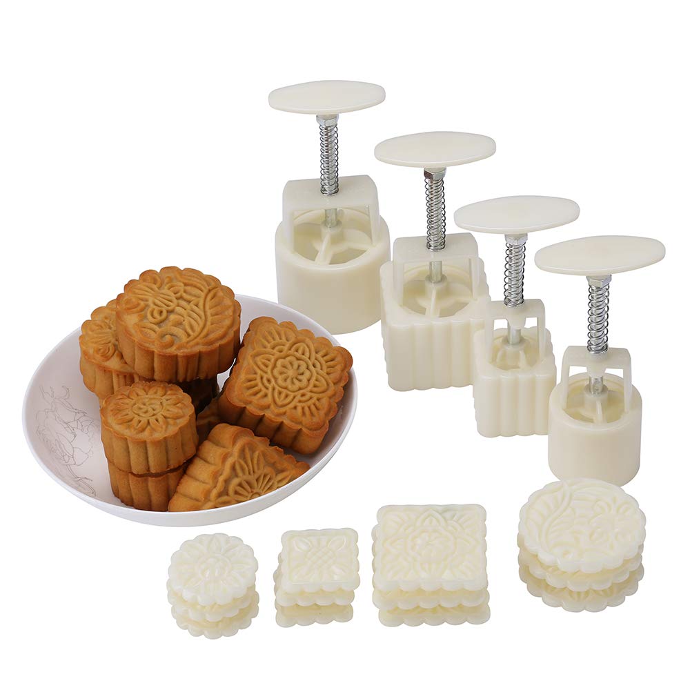 Mid-Autumn Festival Hand-Pressure Moon Cake Mould With 12 Pcs Mode Pattern For 4 Sets