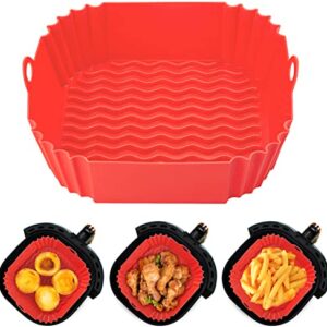 yallcaty 2 Pack Air Fryer Silicone Liners,8 Inch Silicone Air Fryer Liner Pot Square Large for 4qt-6qt,Food Grade Reusable Liners of Air Fryer Basket for Ninja Cosori Instant Baking Accessories