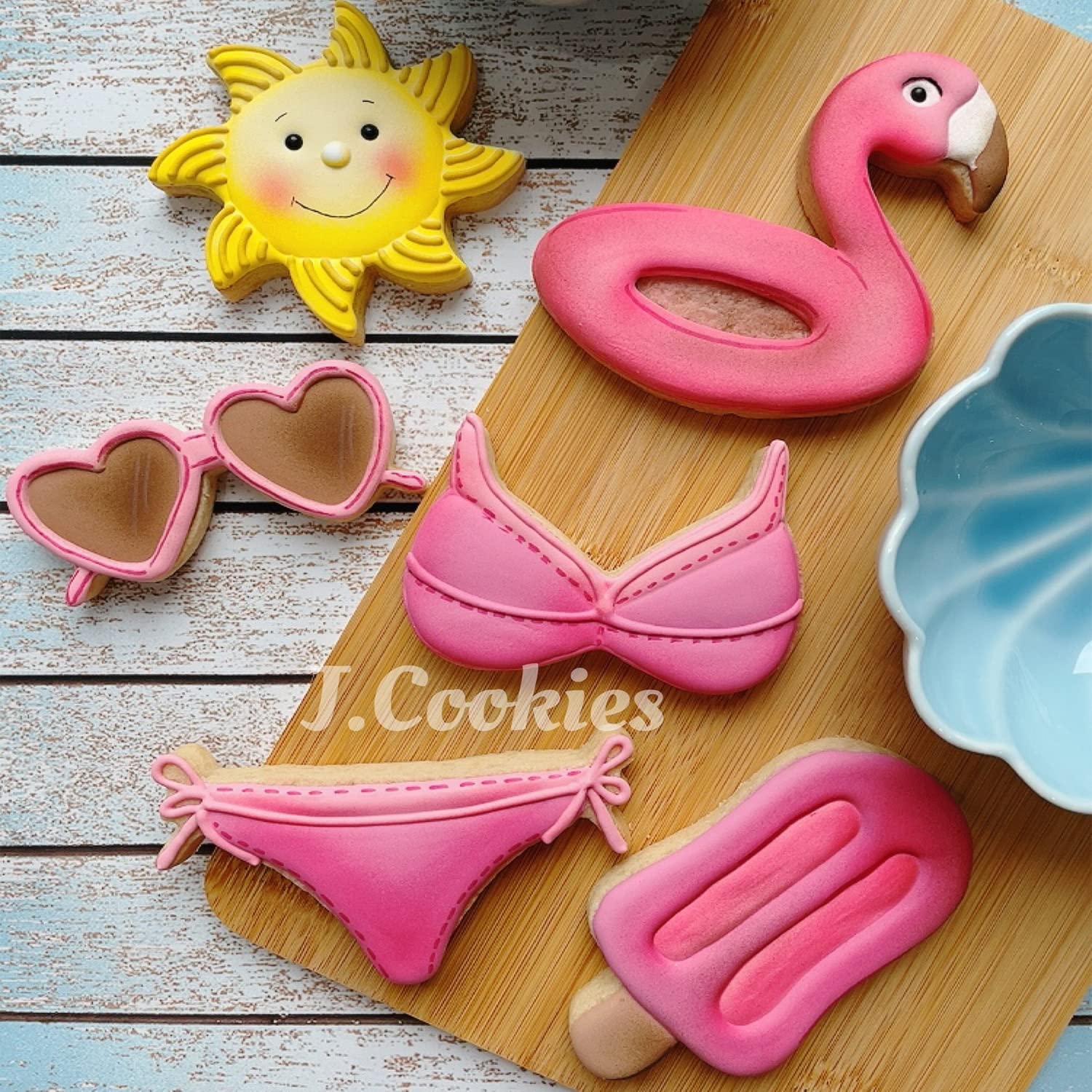 LILIAO Summer Beach Cookie Cutter Set - 6 Piece - Sun, Flamingo Float, Popsicle, Heart Sunglasses and Bikini Biscuit Cutters - Stainless Steel