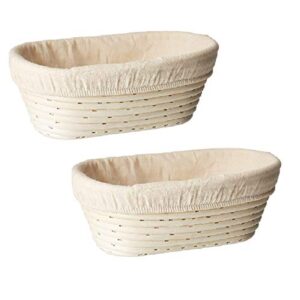 set of 2 oval (9.8 x 6 x 3.5 inch) banneton proofing basket & liner sugus house brotform dough rising rattan handmade rattan bowl-perfect for artisan