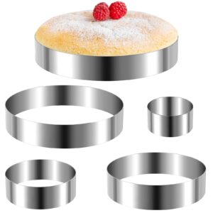 5 pieces round cake ring set biscuit cutter circle cookie cutters cake mold stainless steel pastry ring for baking mousse pancake tart muffin (5 sizes)