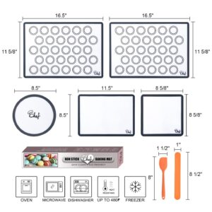 Silicone Baking Mats Set of 5 + 1 Spatula - 100% Non-Stick Reusable Food Safe Liners, Baking Sheets For Oven, Macaron