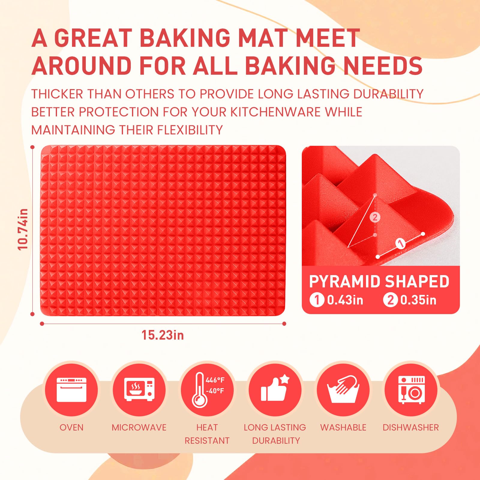 Silicone Baking Mat Cooking Pan 2 Pack Large 16“x11" Small 6.7"x6.7" Non-Stick Healthy Fat Reducing Sheet For Oven Grilling BBQ (2 Pack-Red Large)