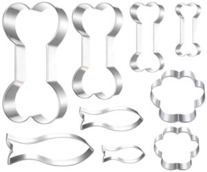 lubtosmn dog bone cookie cutter set-9 piece-large and mini dog bone paw fish cookie cutters baking molds for small large dog cat treats and dog cat cake topper decoration took kit
