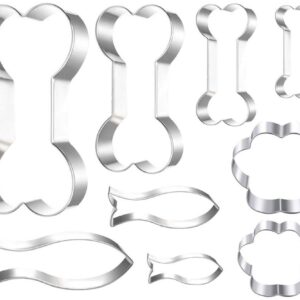 LUBTOSMN Dog Bone Cookie Cutter Set-9 Piece-Large and Mini Dog Bone Paw Fish Cookie Cutters Baking Molds for Small Large Dog Cat Treats and Dog Cat Cake Topper Decoration Took Kit