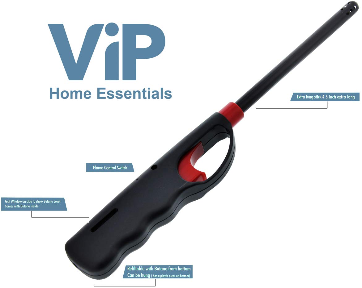 12 Pack - VIP Home Essentials Fuel Included Handi Flame BBQ Grill Click Stick Lighter Refillable Candle Fireplace Kitchen Stove Wind Resitent Long Stem