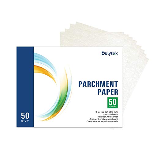 Dulytek Pre-Cut Parchment Paper - 10" x 7" - Slick Silicone Coating on Double Sides [ 50-Sheet ]