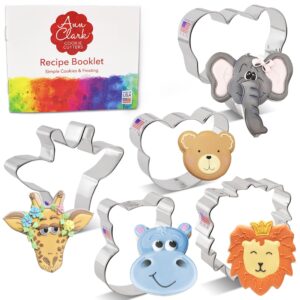 zoo faces cookie cutters 5-pc. set made in the usa by ann clark, giraffe, lion, hippo, elephant, and bear faces