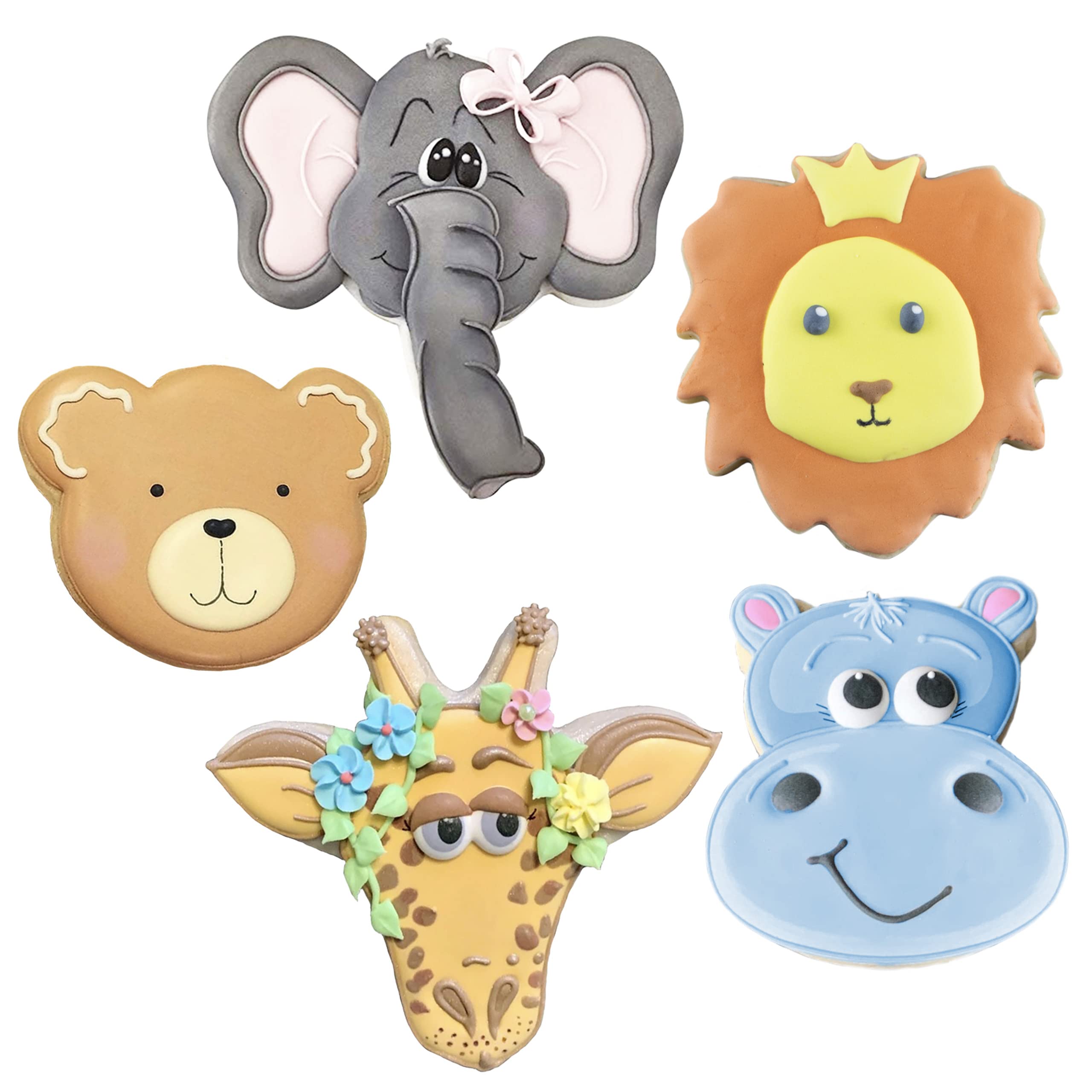 Zoo Faces Cookie Cutters 5-Pc. Set Made in the USA by Ann Clark, Giraffe, Lion, Hippo, Elephant, and Bear Faces