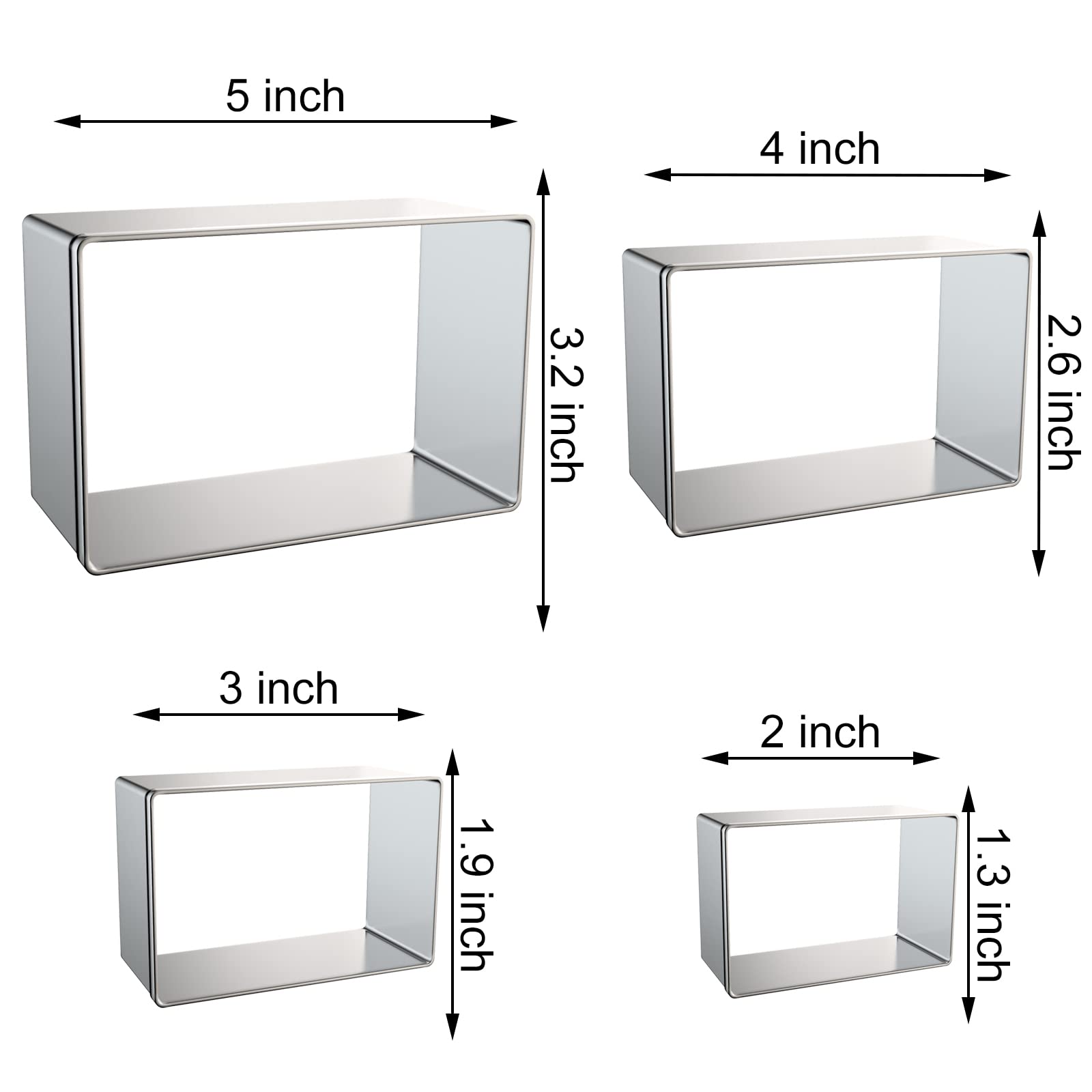 Rectangle Cookie Cutter Set Large - 5 Inch, 4 Inch, 3 Inch, 2 Inch - Geometric Cookie Cutters Shapes Biscuit Molds - Stainless Steel