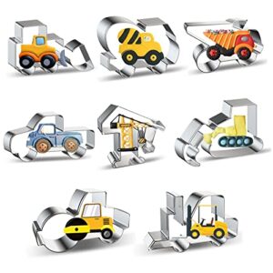 construction truck cookie cutter set of 8 - bulldozer cement mixer dump truck pickup truck crane excavator forklift - construction equipment engineering vehicle car cookie cutters shapes mold for kids