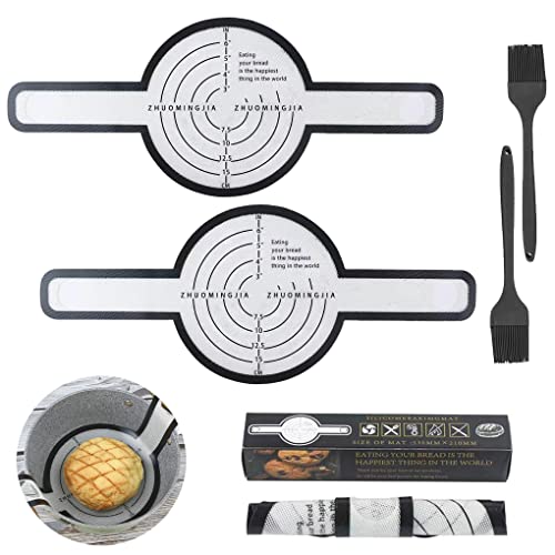 ZHUOMINGJIA Non-Stick Baking MatSuit（2 Piece Silicone Baking Mat For Dutch Oven Bread +2 Piece Oil Brush）8.3in，Reusable- Easy To Clean - Eco-Friendly Alternative For Parchment Paper