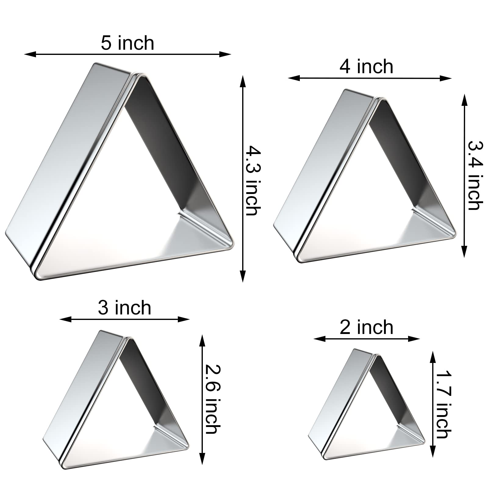 Equilateral Triangle Cookie Cutter Set Large - 5 Inch, 4 Inch, 3 Inch, 2 Inch - Geometric Cookie Cutters Shapes Molds - Stainless Steel
