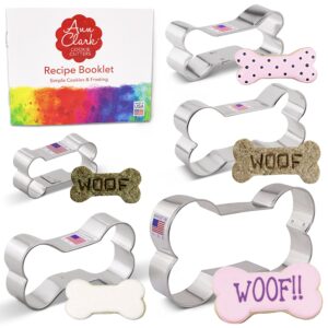 dog bone and biscuit dog treat cookie cutters 5-pc set made in usa by ann clark, 2", 3 1/8", 3 1/2", 4", 5"
