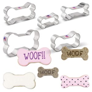 Dog Bone and Biscuit Dog Treat Cookie Cutters 5-Pc Set Made in USA by Ann Clark, 2", 3 1/8", 3 1/2", 4", 5"