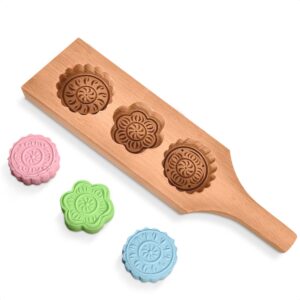 wooden cookie molds for baking - moon cake molder cookie stamps chinese mooncake mold - 3 wooden flowers cookie stamp baking moon cake mold for muffin, chocolate mold pie stamps dough butter