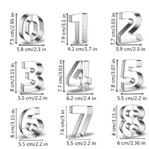 Number Shaped Cookie Cutters Set of 9 pcs, Stainless Steel 0 to 8 Fondant Cutter Molds Baking DIY (6 Switch to 9) (Round Angle)