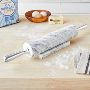Fox Run Base with Aluminum Handles Marble Rolling Pin White, 2.5 x 17.5 x 3 inches