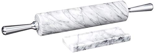 Fox Run Base with Aluminum Handles Marble Rolling Pin White, 2.5 x 17.5 x 3 inches