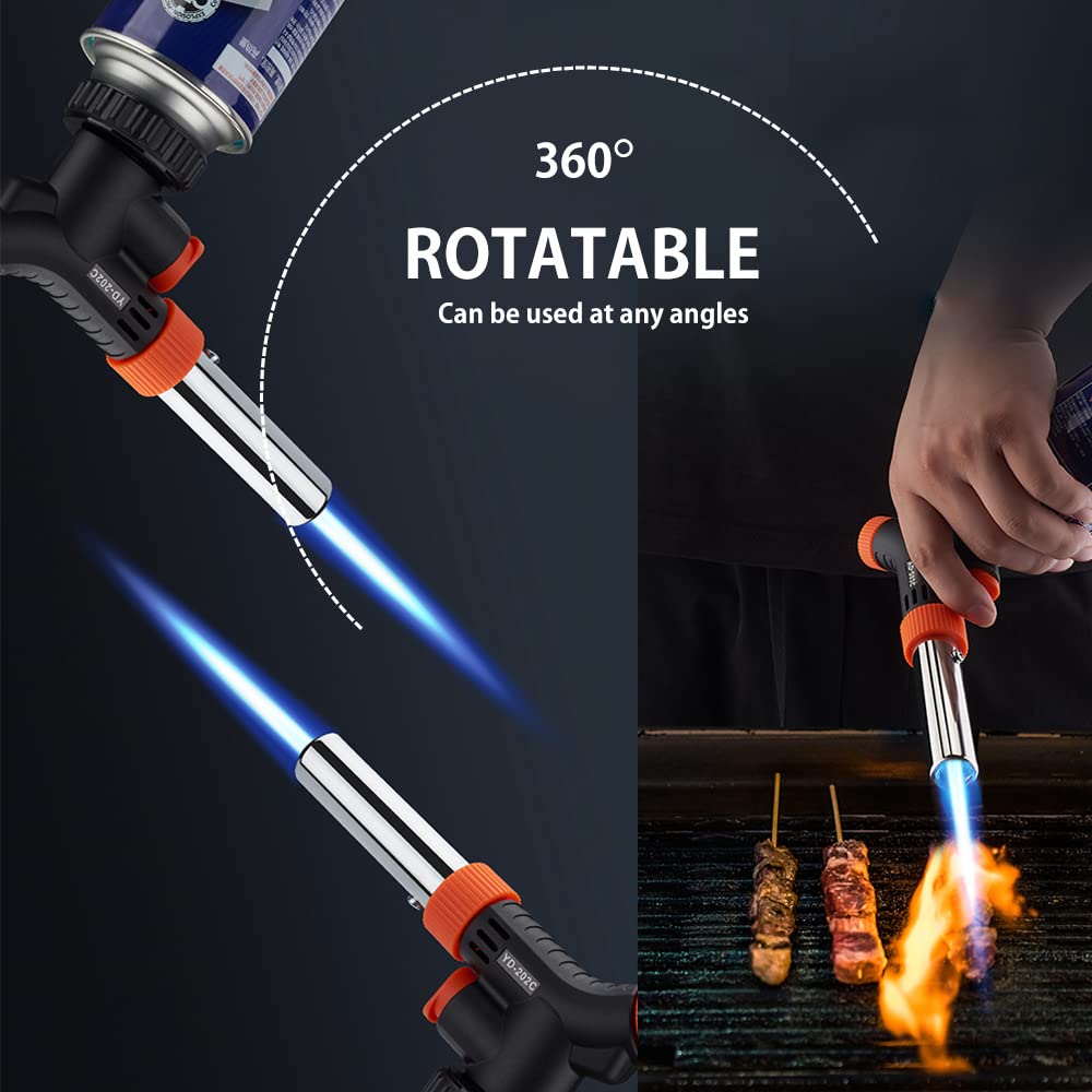 Butane Torch Kitchen Blow Lighter - Culinary Torches Chef Cooking Professional Adjustable Flame Shape Strength with Reverse Use for Creme, Brulee, BBQ, Baking, (Butane Fuel Not Included)