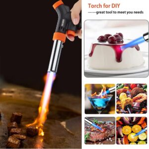 Butane Torch Kitchen Blow Lighter - Culinary Torches Chef Cooking Professional Adjustable Flame Shape Strength with Reverse Use for Creme, Brulee, BBQ, Baking, (Butane Fuel Not Included)