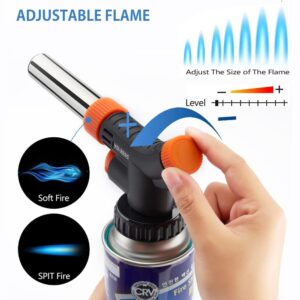 Butane Torch Kitchen Blow Lighter - Culinary Torches Chef Cooking Professional Adjustable Flame Shape Strength with Reverse Use for Creme, Brulee, BBQ, Baking, (Butane Fuel Not Included)