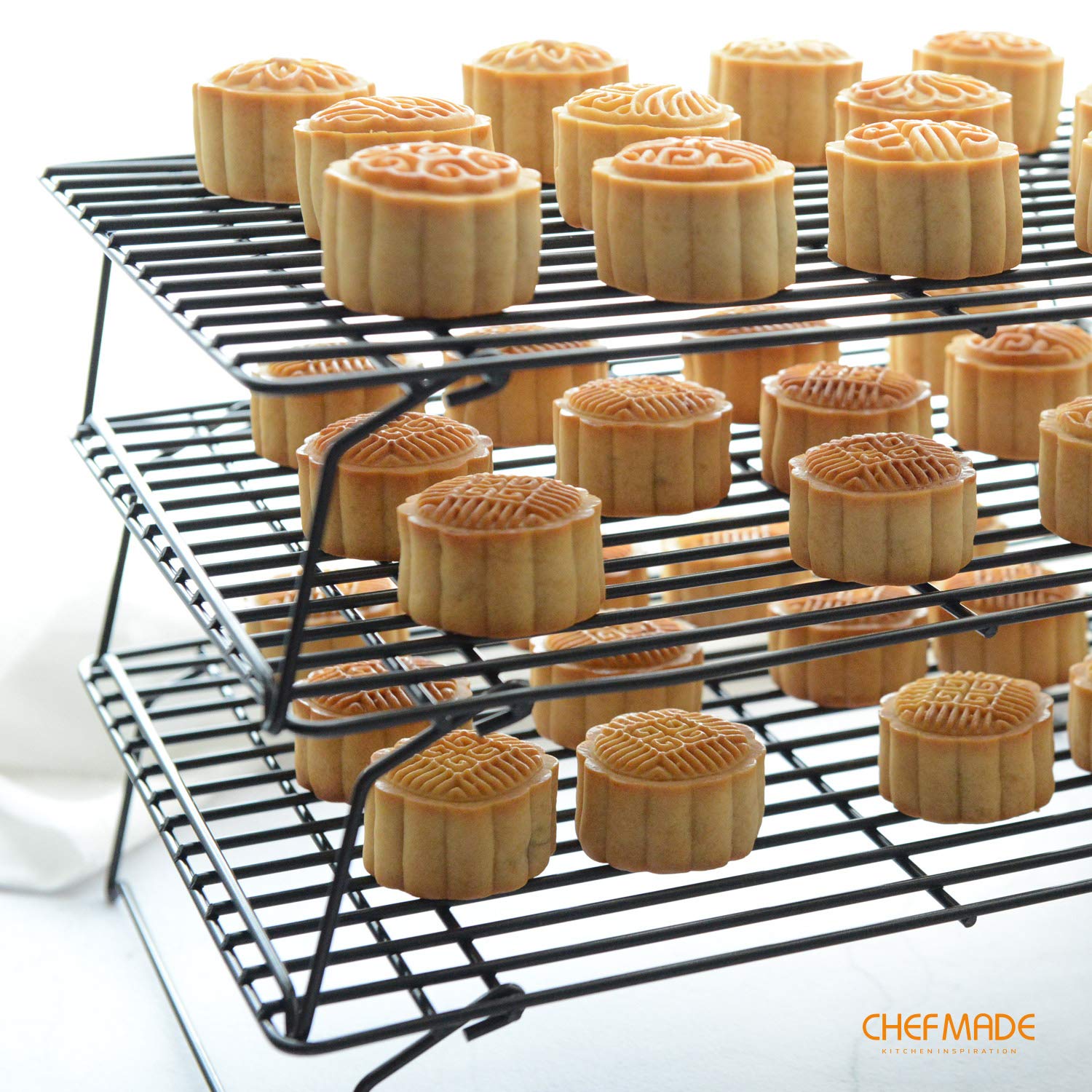 CHEFMADE Baking and Cooling Rack, 13.5-Inch Non-Stick Stackable Collapsible Rectangle Wire Rack for Oven Baking (Black)