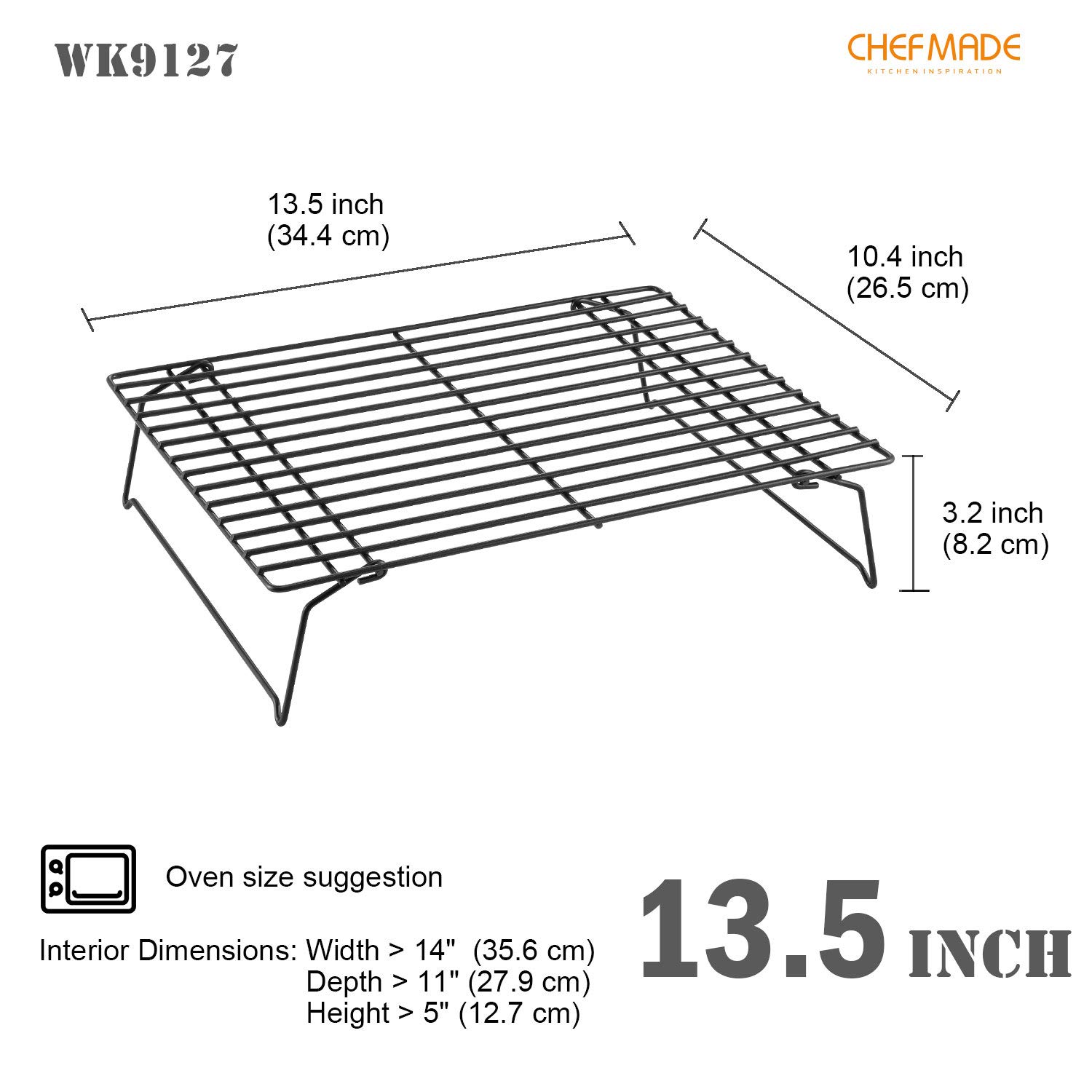 CHEFMADE Baking and Cooling Rack, 13.5-Inch Non-Stick Stackable Collapsible Rectangle Wire Rack for Oven Baking (Black)